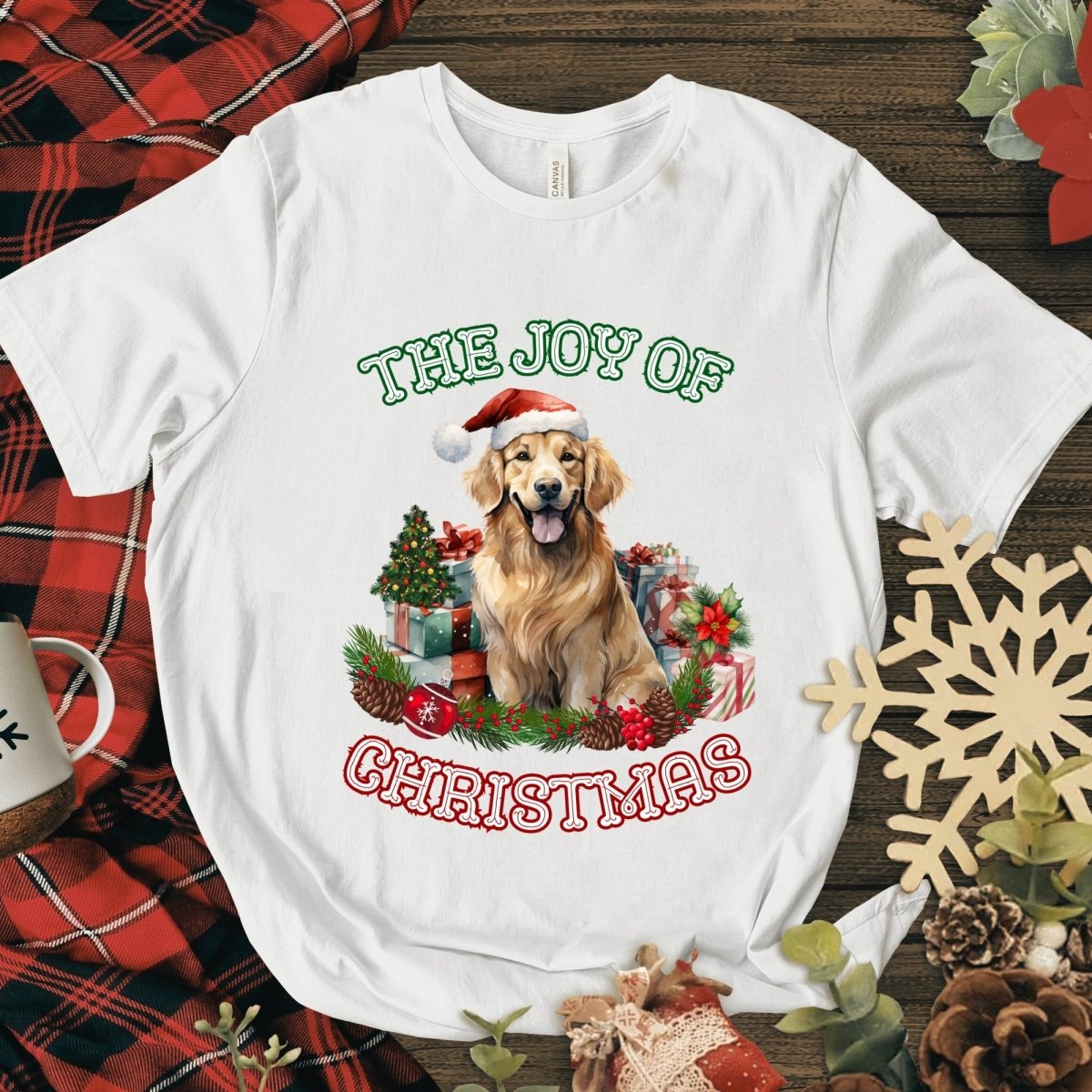 Christmas Golden Retriever T-Shirt - High Quality Festive Unisex T-Shirt, Gift for Retriever Owner, Gift for Doglovers, Cute Xmas Dog Tee - Everything Pixel