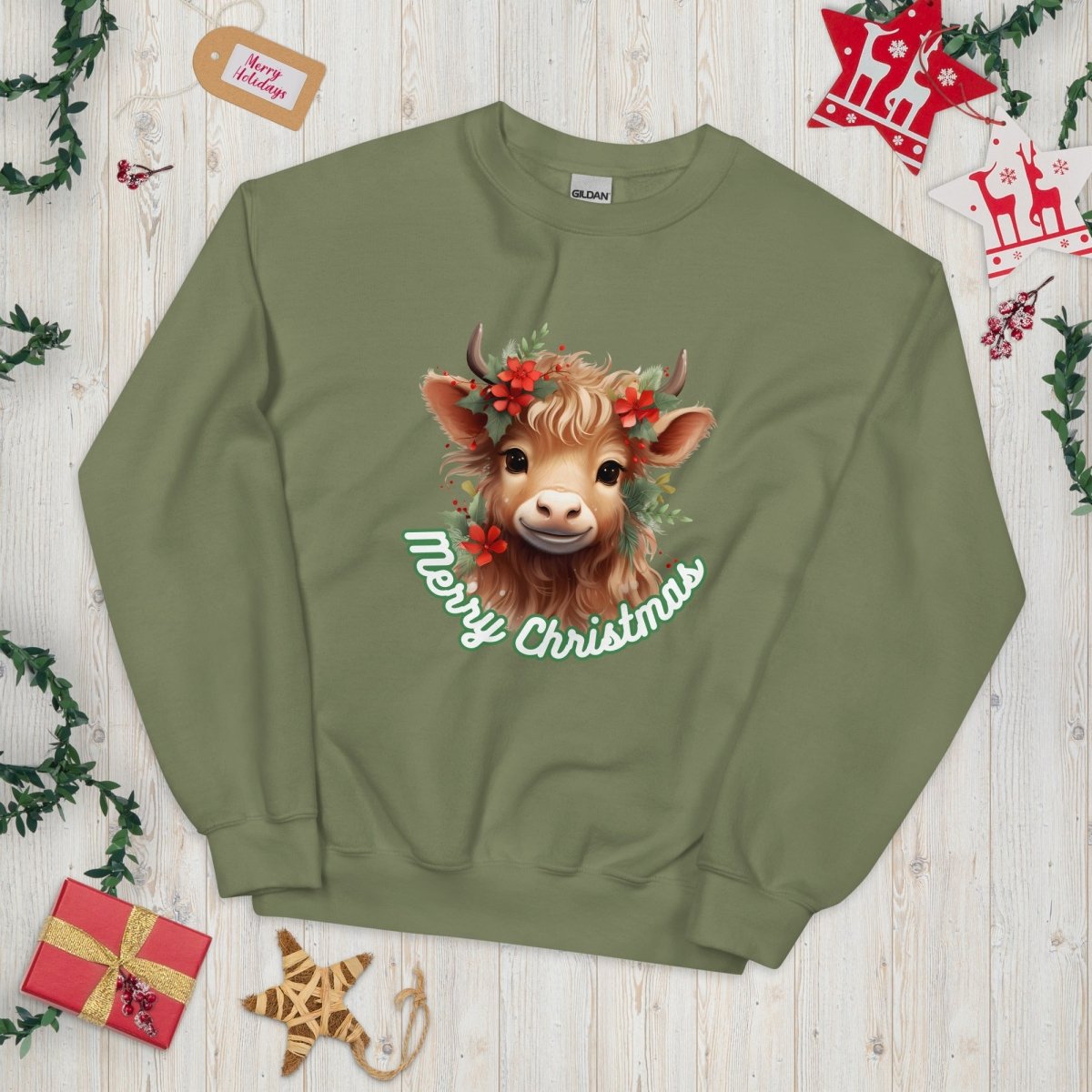 Christmas Highland Cow Pullover - High Quality Festive Family Unisex Sweater, Gift for Cow Lovers, Cute Christmas Sweater, Farmer Gift - Everything Pixel