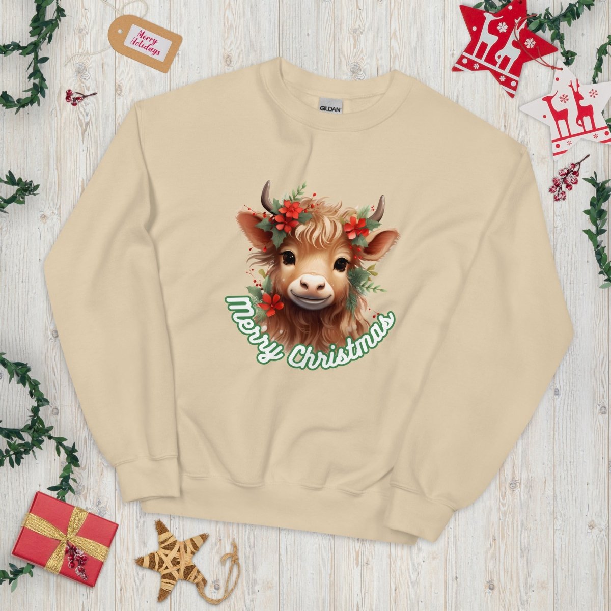 Christmas Highland Cow Pullover - High Quality Festive Family Unisex Sweater, Gift for Cow Lovers, Cute Christmas Sweater, Farmer Gift - Everything Pixel
