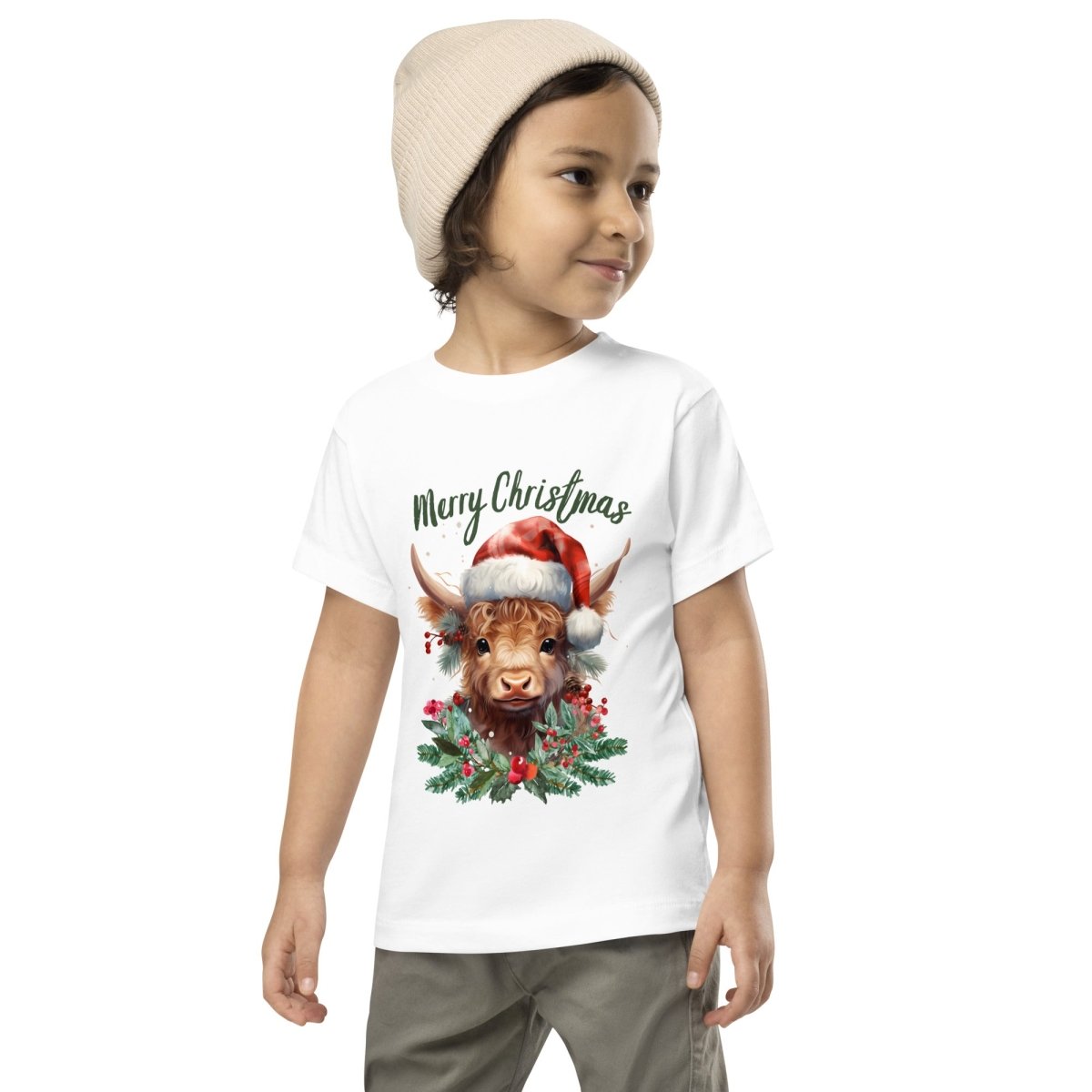 Christmas Highland Cow T-Shirt - High Quality Festive Family Children T-Shirt, Gift for Cow Lovers, Cute Christmas Shirt, Toddler Xmas Tee - Everything Pixel