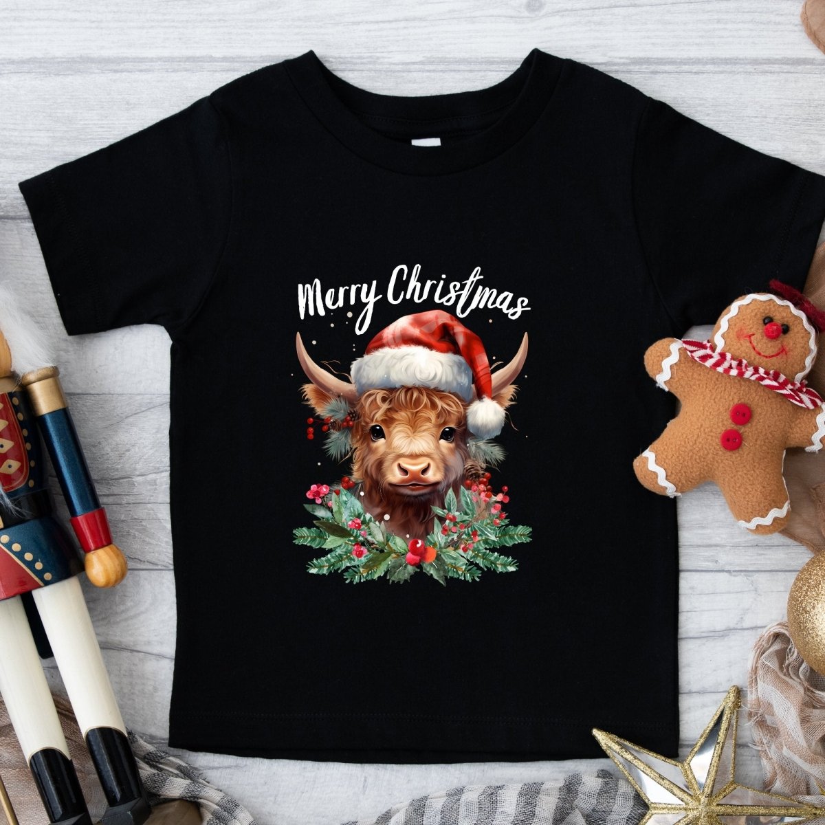 Christmas Highland Cow T-Shirt - High Quality Festive Family Children T-Shirt, Gift for Cow Lovers, Cute Christmas Shirt, Toddler Xmas Tee - Everything Pixel