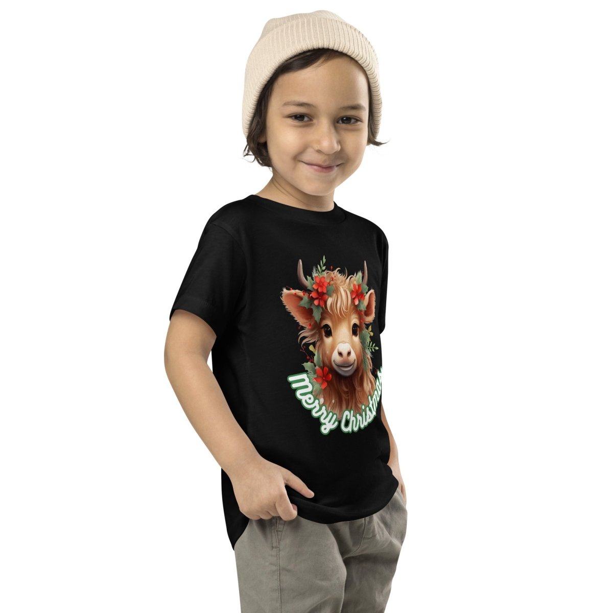 Christmas Highland Cow T-Shirt - High Quality Festive Family Children T-Shirt, Gift for Cow Lovers, Cute Christmas Shirt, Toddler Xmas Tee - Everything Pixel