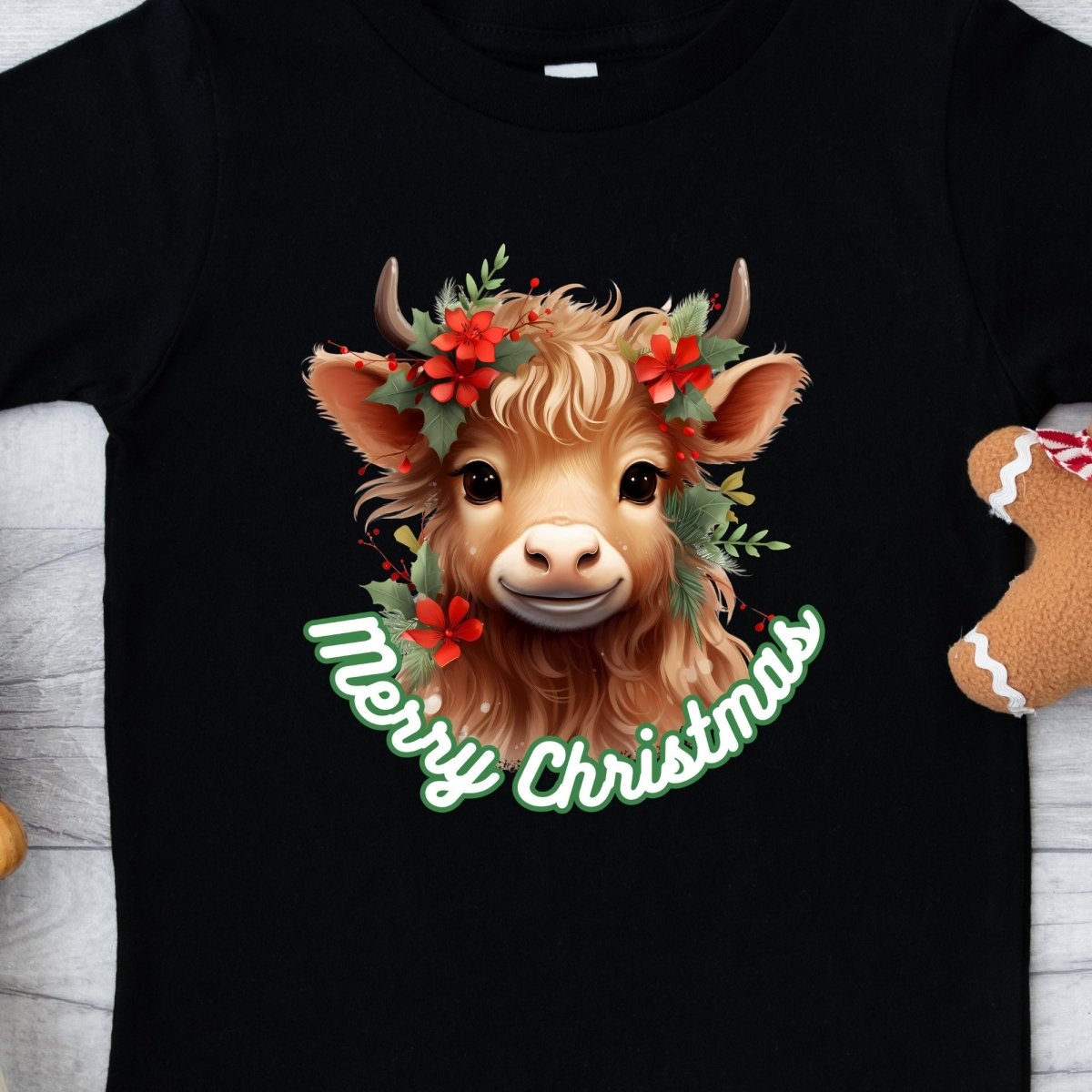 Christmas Highland Cow T-Shirt - High Quality Festive Family Children T-Shirt, Gift for Cow Lovers, Cute Christmas Shirt, Toddler Xmas Tee - Everything Pixel