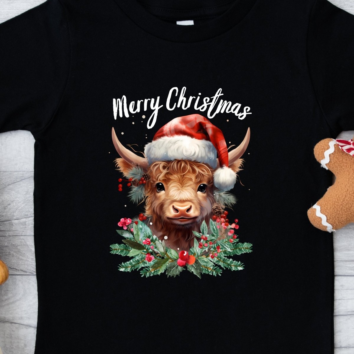 Christmas Highland Cow T-Shirt - High Quality Festive Family Children T-Shirt, Gift for Cow Lovers, Cute Christmas Shirt, Toddler Xmas Tee - Everything Pixel