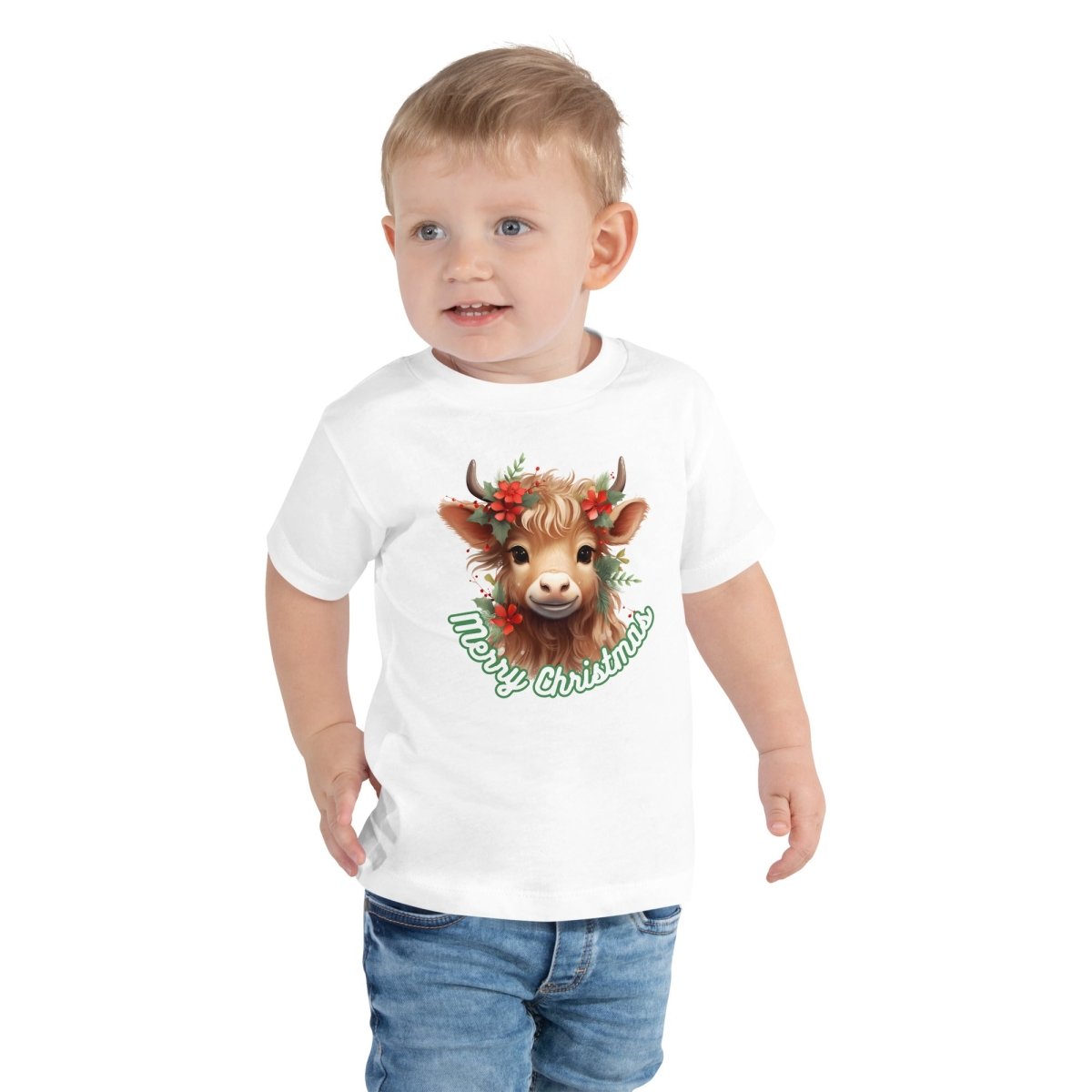 Christmas Highland Cow T-Shirt - High Quality Festive Family Children T-Shirt, Gift for Cow Lovers, Cute Christmas Shirt, Toddler Xmas Tee - Everything Pixel