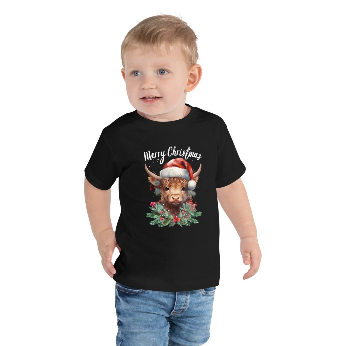 Christmas Highland Cow T-Shirt - High Quality Festive Family Children T-Shirt, Gift for Cow Lovers, Cute Christmas Shirt, Toddler Xmas Tee - Everything Pixel