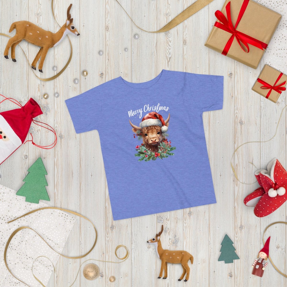Christmas Highland Cow T-Shirt - High Quality Festive Family Children T-Shirt, Gift for Cow Lovers, Cute Christmas Shirt, Toddler Xmas Tee - Everything Pixel