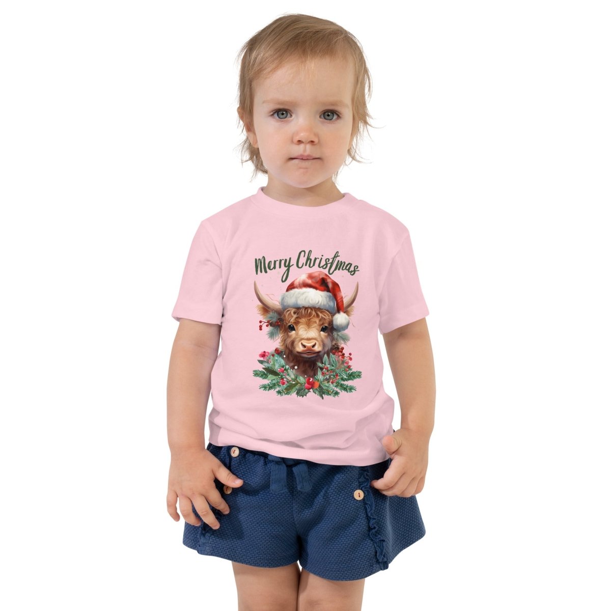 Christmas Highland Cow T-Shirt - High Quality Festive Family Children T-Shirt, Gift for Cow Lovers, Cute Christmas Shirt, Toddler Xmas Tee - Everything Pixel