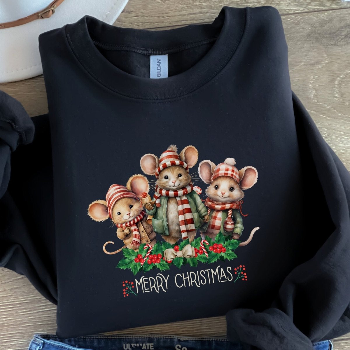 Christmas Mice Pullover - High Quality Festive Family Unisex Sweater, Family Reunion Pullover, Holiday Sweatshirt, Christmas Vacation - Everything Pixel