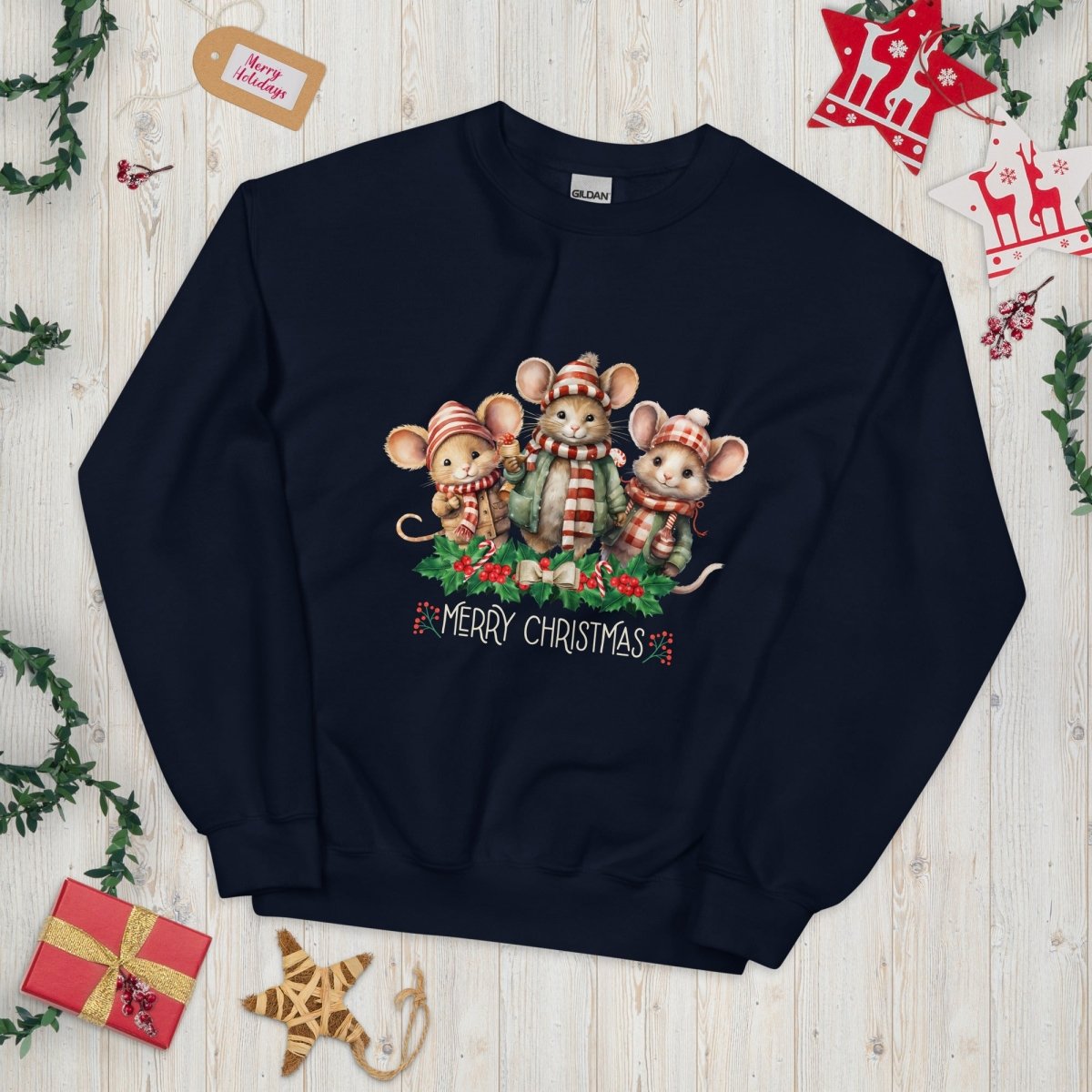 Christmas Mice Pullover - High Quality Festive Family Unisex Sweater, Family Reunion Pullover, Holiday Sweatshirt, Christmas Vacation - Everything Pixel