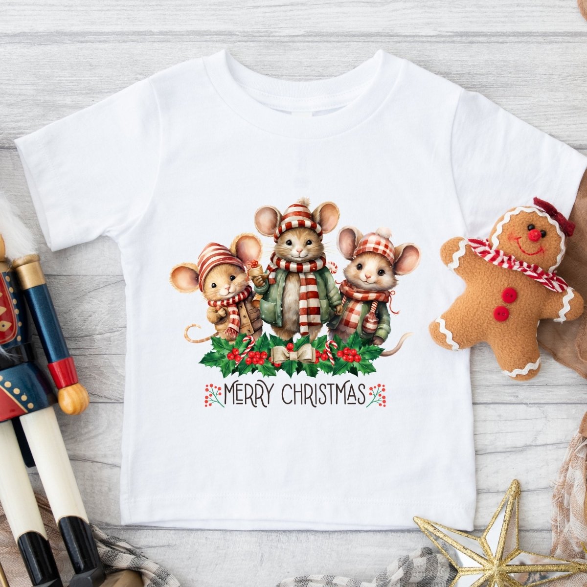 Christmas Mice T-Shirt - High Quality Festive Family Children T-Shirt, Family Reunion Tee, Toddler Holiday Shirt, Christmas Vacation Tee - Everything Pixel