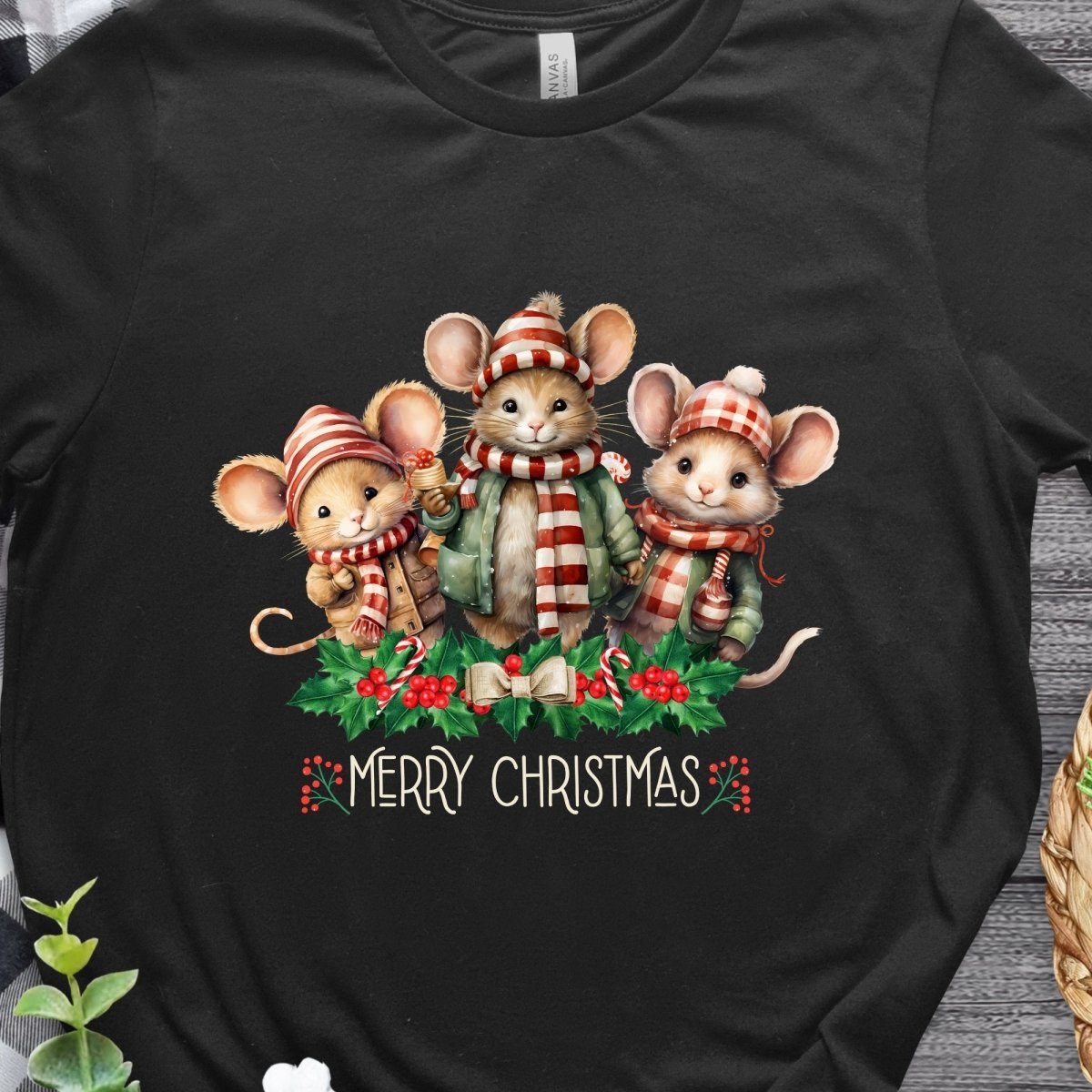 Christmas Mice T-Shirt - High Quality Festive Family Unisex T-Shirt, Family Reunion Tee, Holiday Shirt, Christmas Vacation Tee, Cute Mouse - Everything Pixel