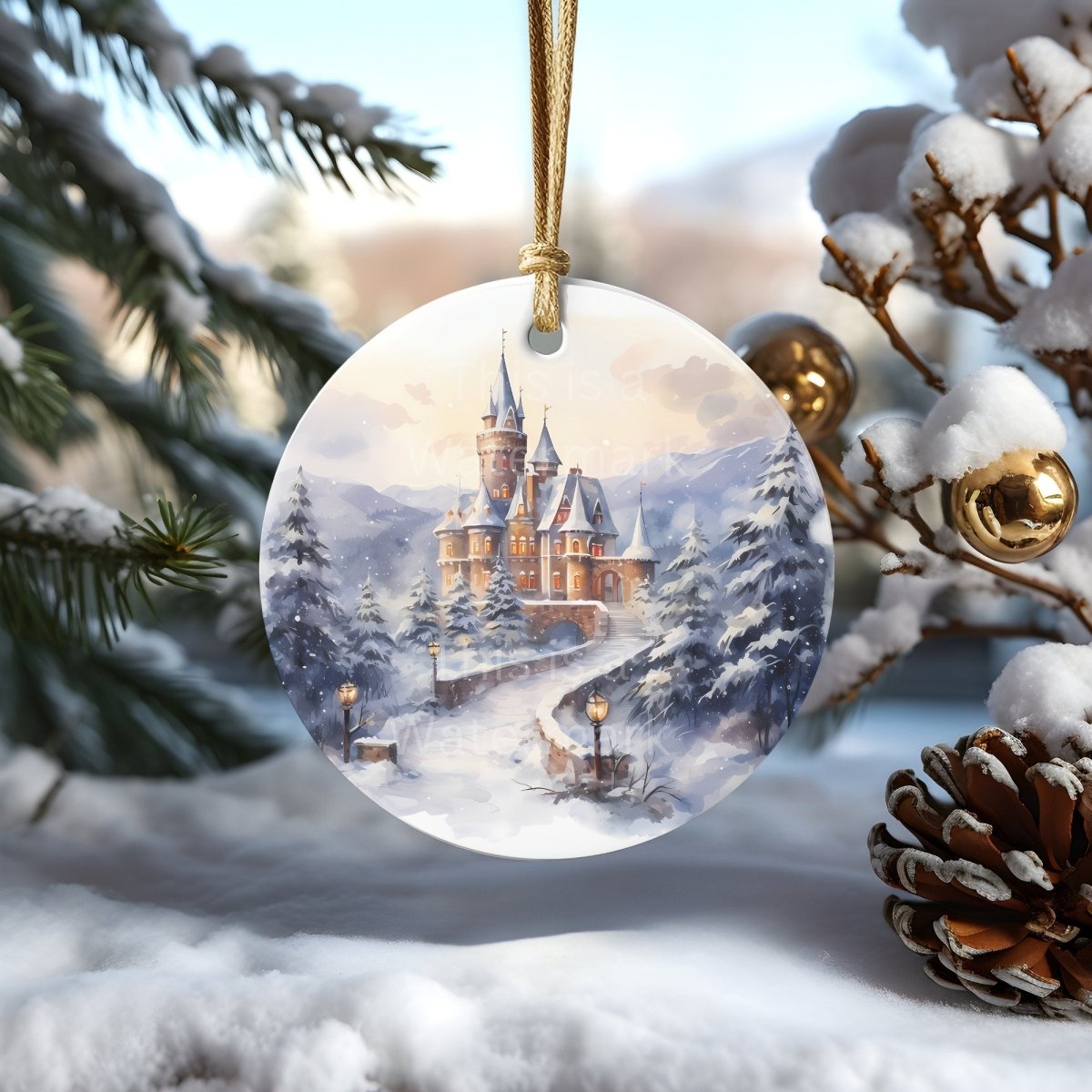 Christmas Ornaments 20 PNG Printable Bundle Sublimation Design Festive Round Stickers Snowy Landscape Christmas Decoration Clipart - Everything Pixel