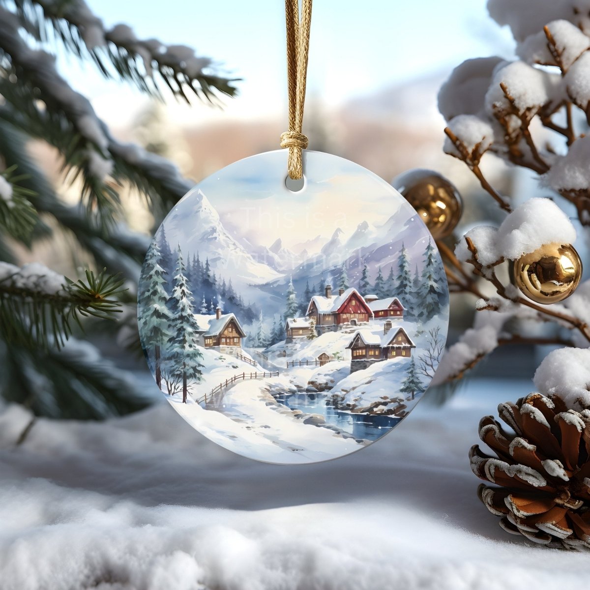 Christmas Ornaments 20 PNG Printable Bundle Sublimation Design Festive Round Stickers Snowy Landscape Christmas Decoration Clipart - Everything Pixel