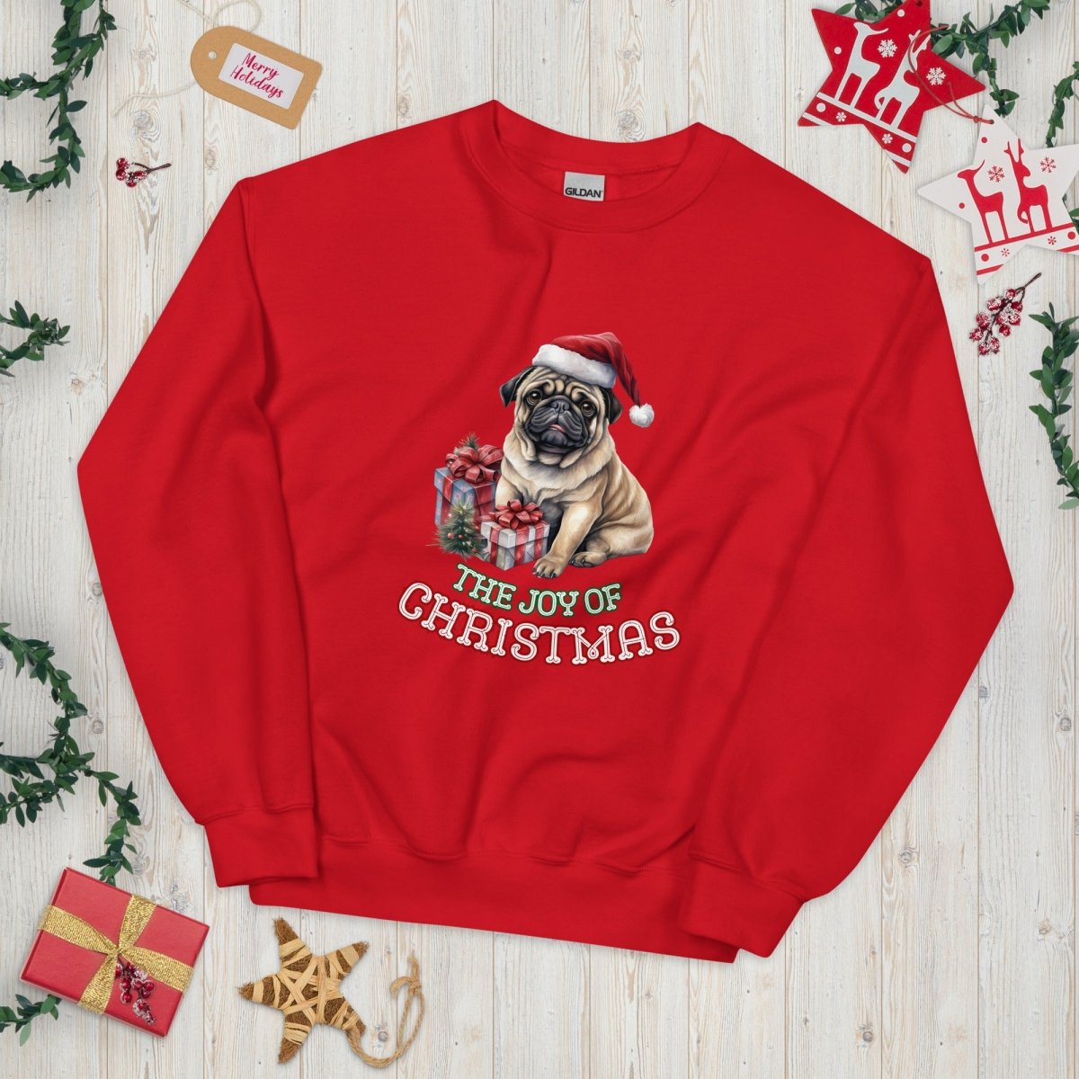 Christmas Pug Pullover - High Quality Festive Unisex Sweatshirt, Gift for Her, Gift for Doglovers, Funny Xmas Pullover, Cozy Sweatshirt - Everything Pixel