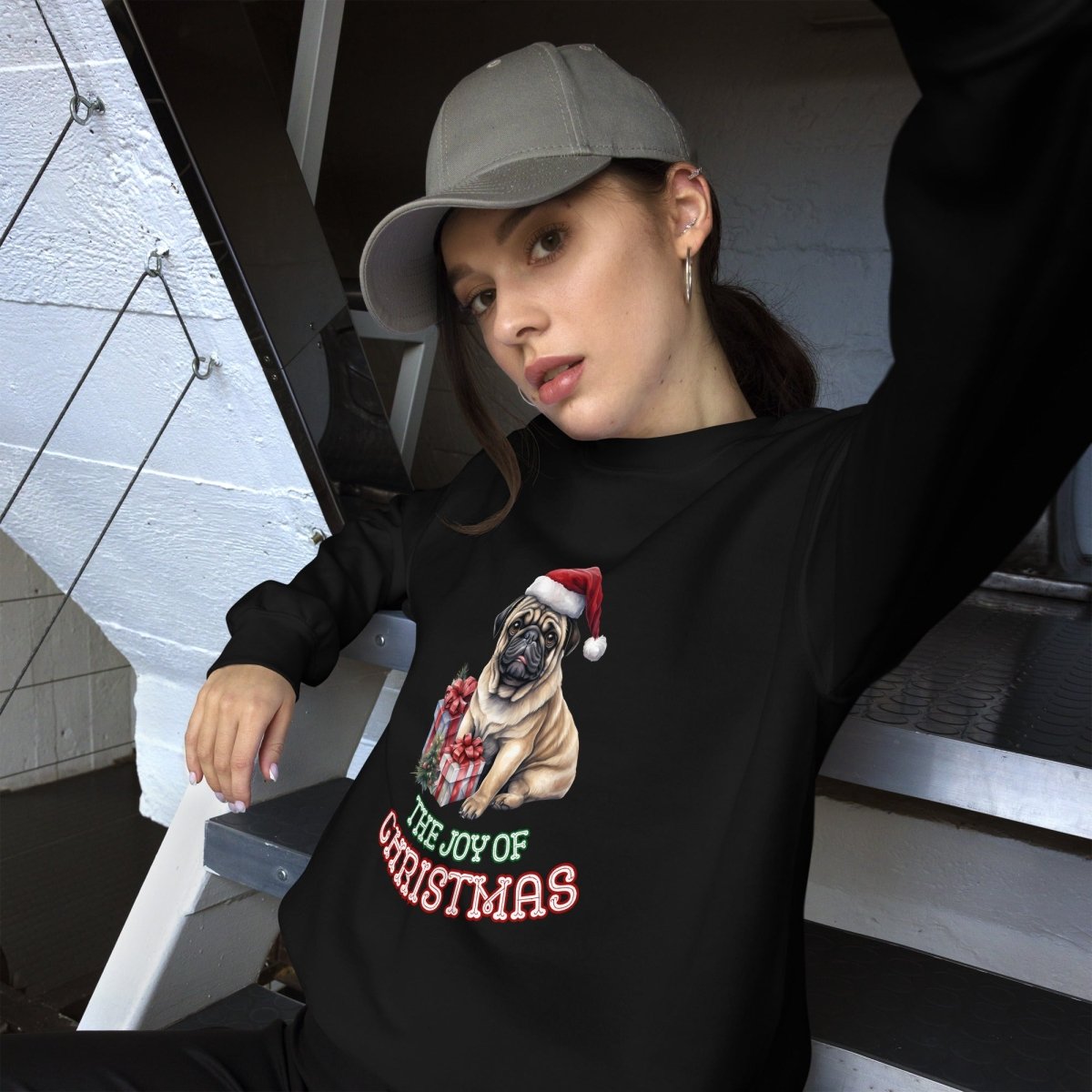 Christmas Pug Pullover - High Quality Festive Unisex Sweatshirt, Gift for Her, Gift for Doglovers, Funny Xmas Pullover, Cozy Sweatshirt - Everything Pixel