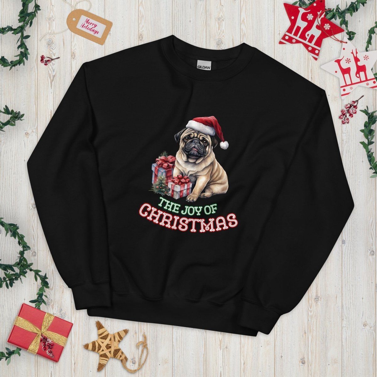 Christmas Pug Pullover - High Quality Festive Unisex Sweatshirt, Gift for Her, Gift for Doglovers, Funny Xmas Pullover, Cozy Sweatshirt - Everything Pixel