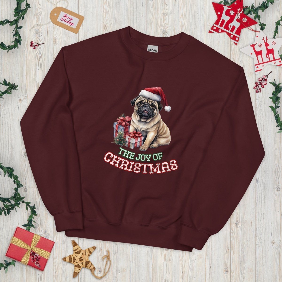 Christmas Pug Pullover - High Quality Festive Unisex Sweatshirt, Gift for Her, Gift for Doglovers, Funny Xmas Pullover, Cozy Sweatshirt - Everything Pixel