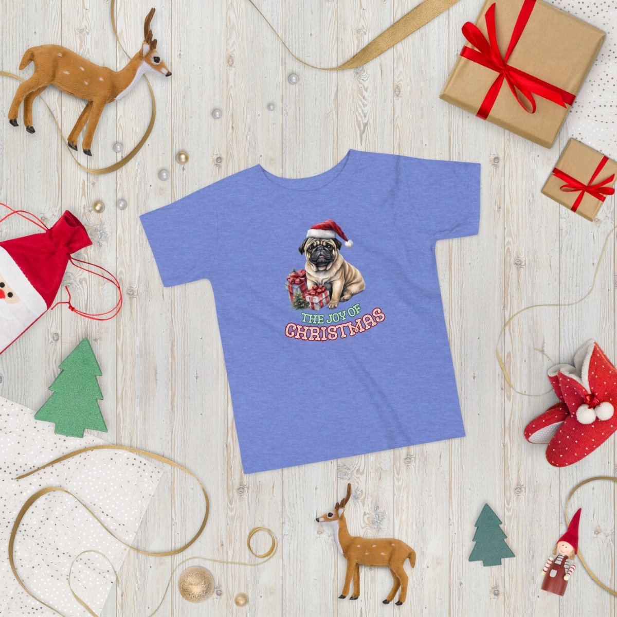 Christmas Pug T-Shirt - High Quality Festive Children T-Shirt, Gift for Kid, Gift for Doglovers, Funny Toddler Xmas Shirt - Everything Pixel