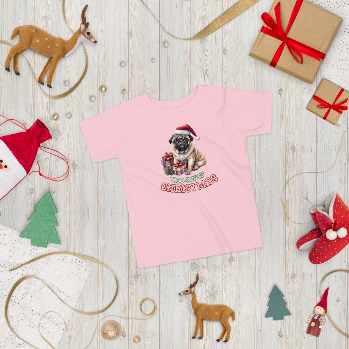 Christmas Pug T-Shirt - High Quality Festive Children T-Shirt, Gift for Kid, Gift for Doglovers, Funny Toddler Xmas Shirt - Everything Pixel