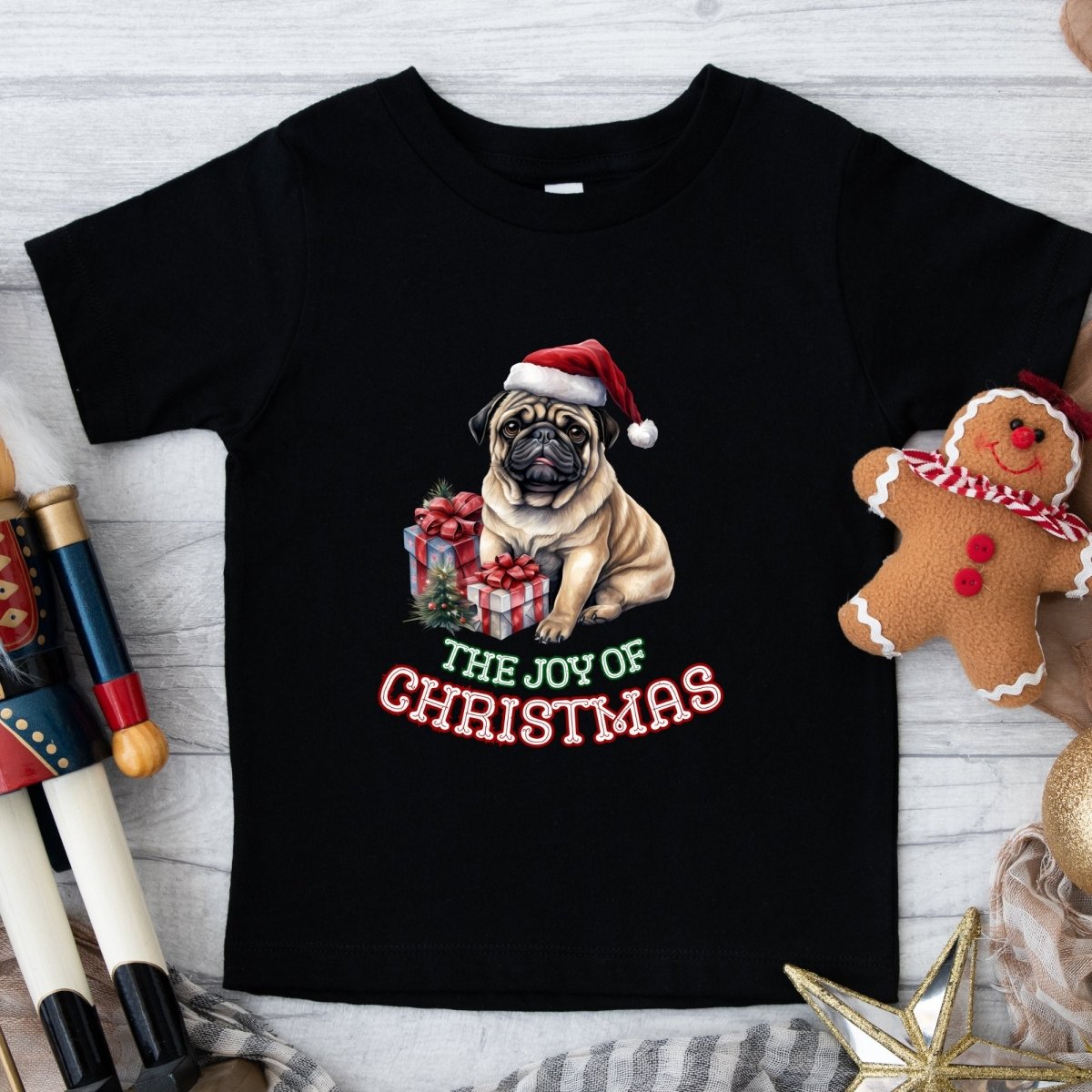 Christmas Pug T-Shirt - High Quality Festive Children T-Shirt, Gift for Kid, Gift for Doglovers, Funny Toddler Xmas Shirt - Everything Pixel