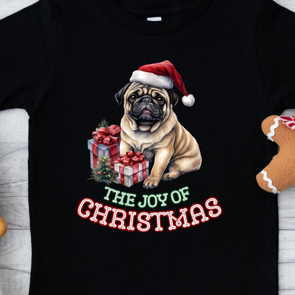 Christmas Pug T-Shirt - High Quality Festive Children T-Shirt, Gift for Kid, Gift for Doglovers, Funny Toddler Xmas Shirt - Everything Pixel