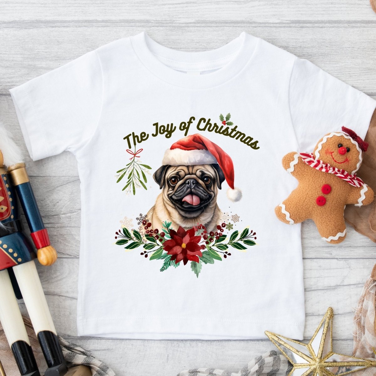 Christmas Pug T-Shirt - High Quality Festive Family Children T-Shirt, Gift for Her, Gift for Doglovers, Cute Xmas Dog Tee, Toddler Xmas Tee - Everything Pixel