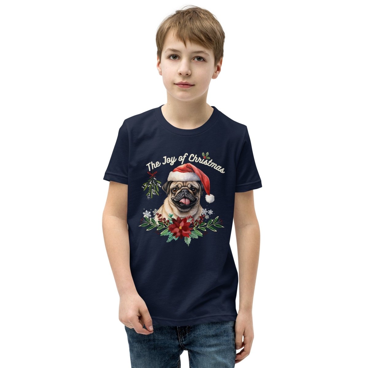 Christmas Pug T-Shirt - High Quality Festive Family Teenager T-Shirt, Gift for Her, Gift for Doglovers, Cute Xmas Dog Tee, Youth Xmas Tee - Everything Pixel