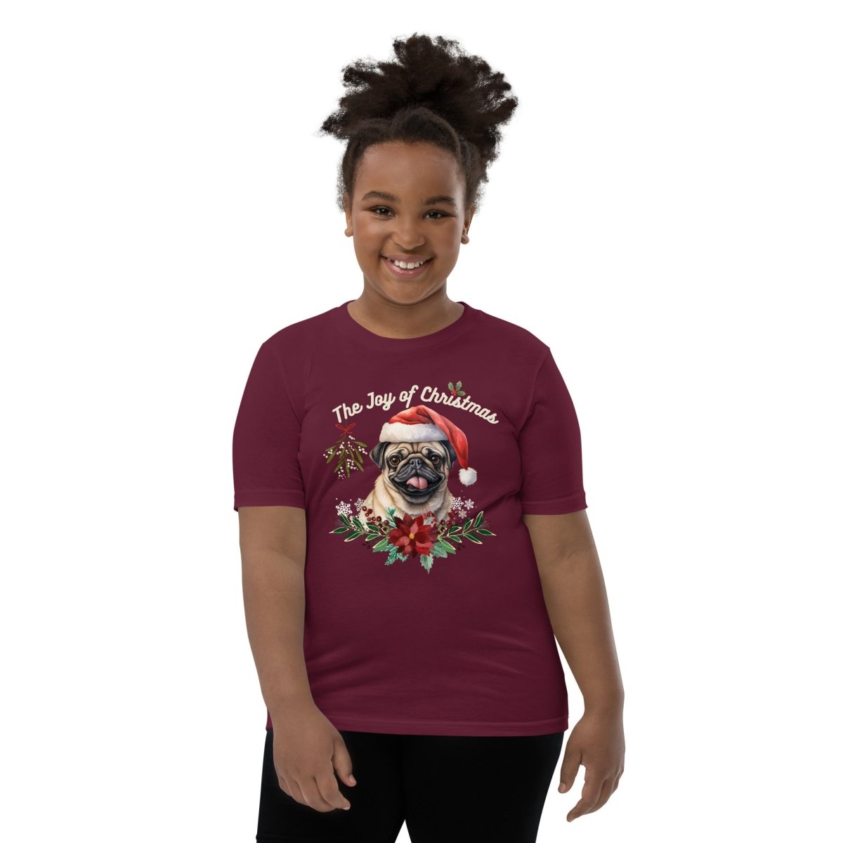 Christmas Pug T-Shirt - High Quality Festive Family Teenager T-Shirt, Gift for Her, Gift for Doglovers, Cute Xmas Dog Tee, Youth Xmas Tee - Everything Pixel