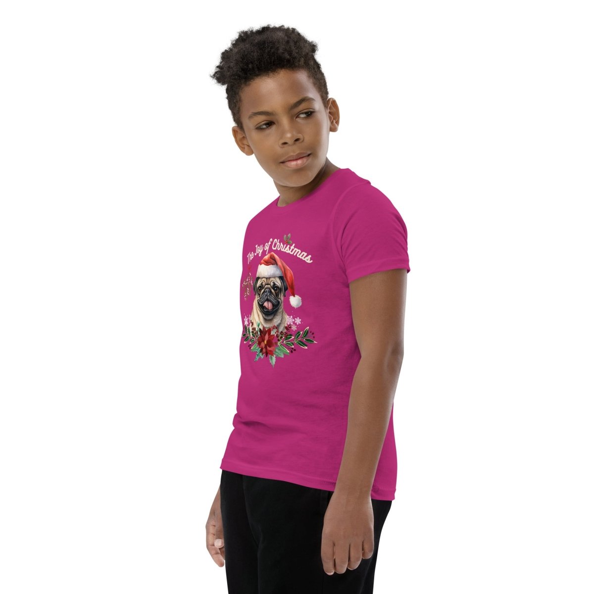 Christmas Pug T-Shirt - High Quality Festive Family Teenager T-Shirt, Gift for Her, Gift for Doglovers, Cute Xmas Dog Tee, Youth Xmas Tee - Everything Pixel