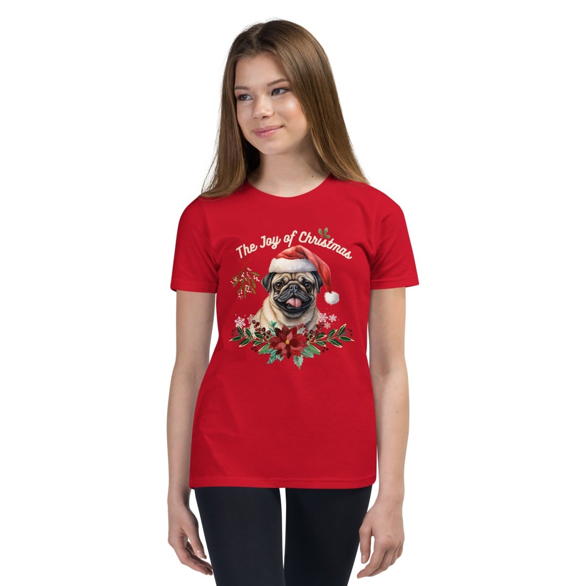 Christmas Pug T-Shirt - High Quality Festive Family Teenager T-Shirt, Gift for Her, Gift for Doglovers, Cute Xmas Dog Tee, Youth Xmas Tee - Everything Pixel
