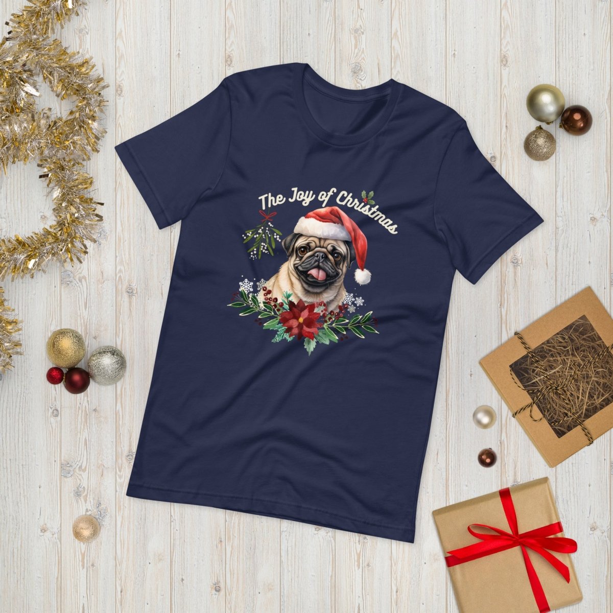 Christmas Pug T-Shirt - High Quality Festive Family Unisex T-Shirt, Gift for Her, Gift for Doglovers, Funny Xmas Shirt, Cute Xmas Dog Tee - Everything Pixel