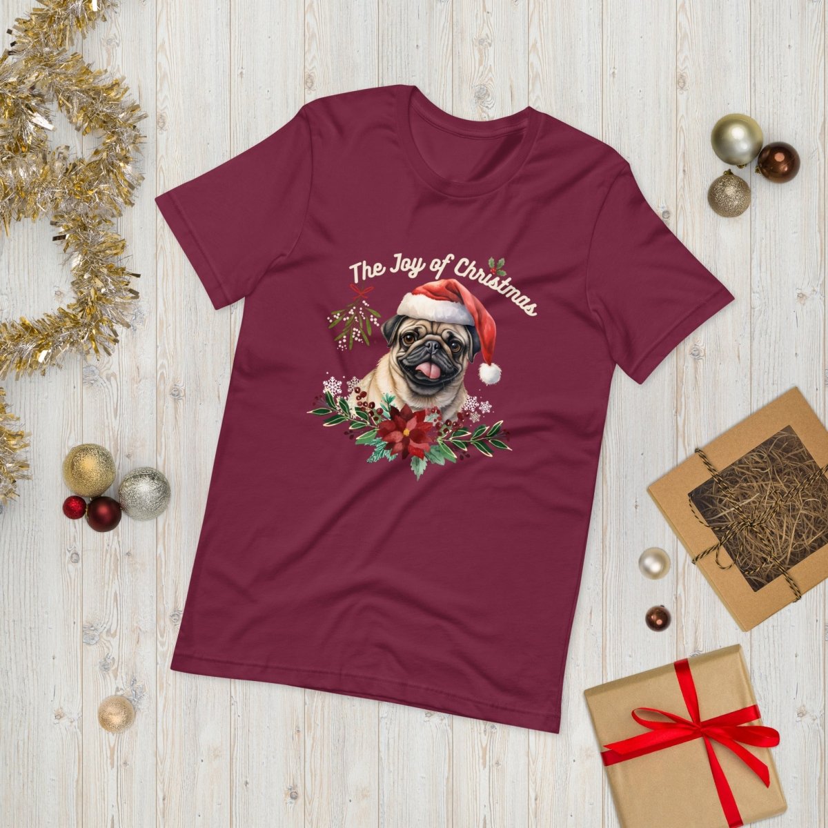 Christmas Pug T-Shirt - High Quality Festive Family Unisex T-Shirt, Gift for Her, Gift for Doglovers, Funny Xmas Shirt, Cute Xmas Dog Tee - Everything Pixel