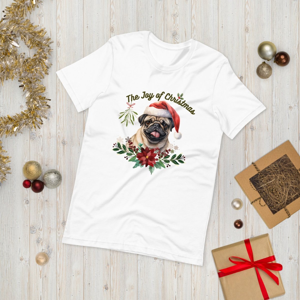 Christmas Pug T-Shirt - High Quality Festive Family Unisex T-Shirt, Gift for Her, Gift for Doglovers, Funny Xmas Shirt, Cute Xmas Dog Tee - Everything Pixel