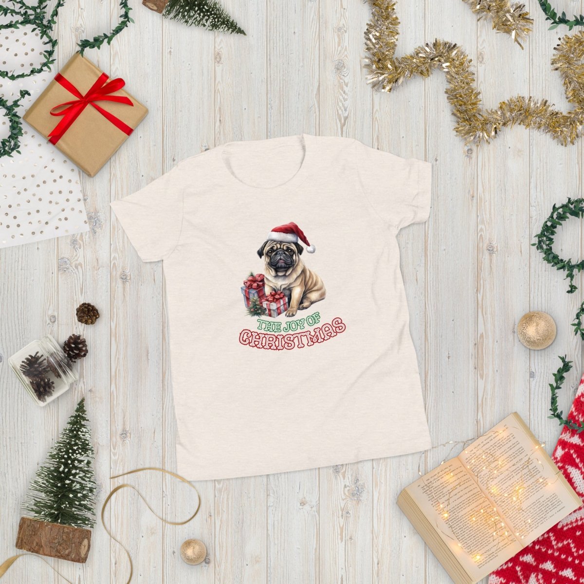 Christmas Pug T-Shirt - High Quality Festive Teenager T-Shirt, Gift for Teenager, Gift for Doglovers, Funny Youth Xmas Shirt - Everything Pixel