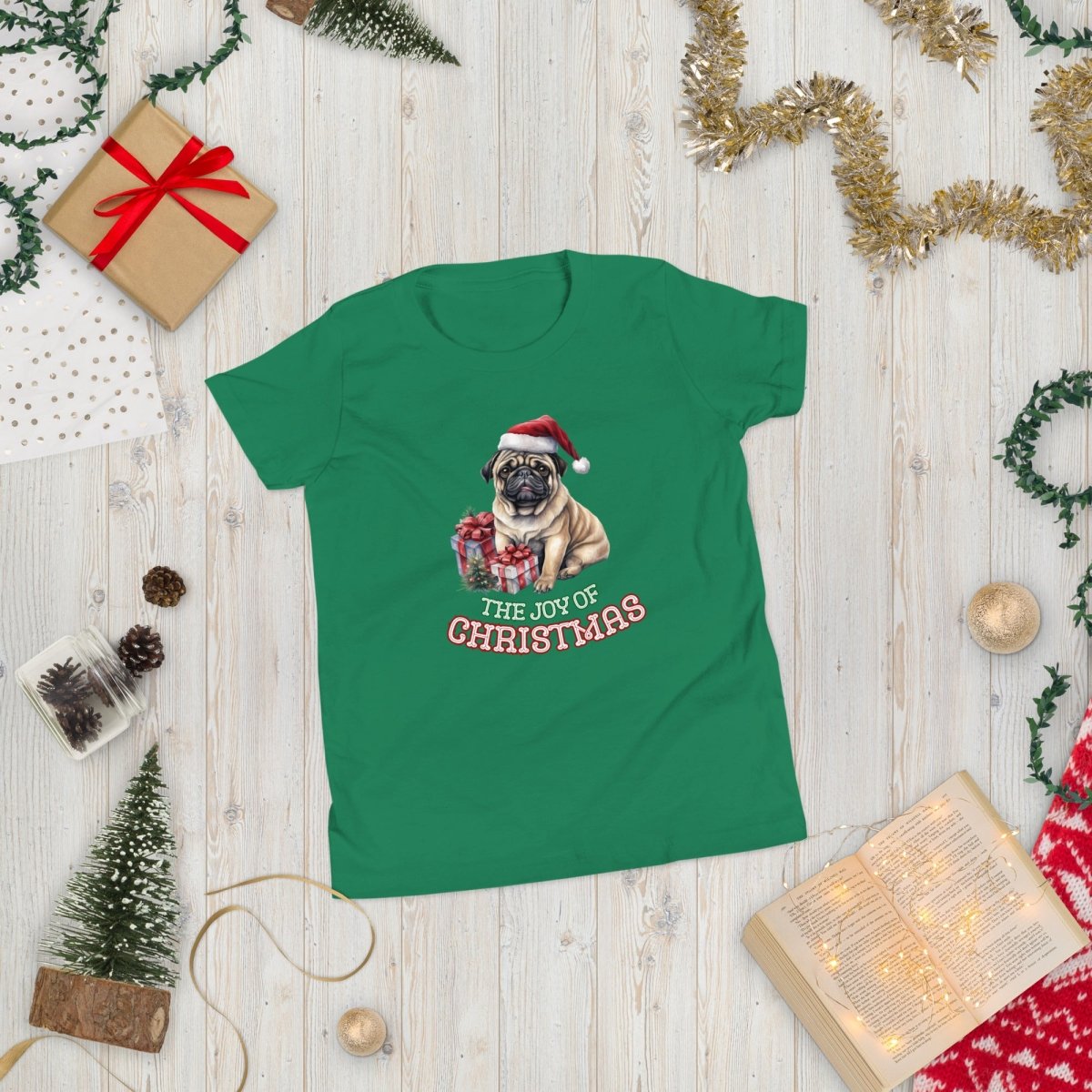 Christmas Pug T-Shirt - High Quality Festive Teenager T-Shirt, Gift for Teenager, Gift for Doglovers, Funny Youth Xmas Shirt - Everything Pixel
