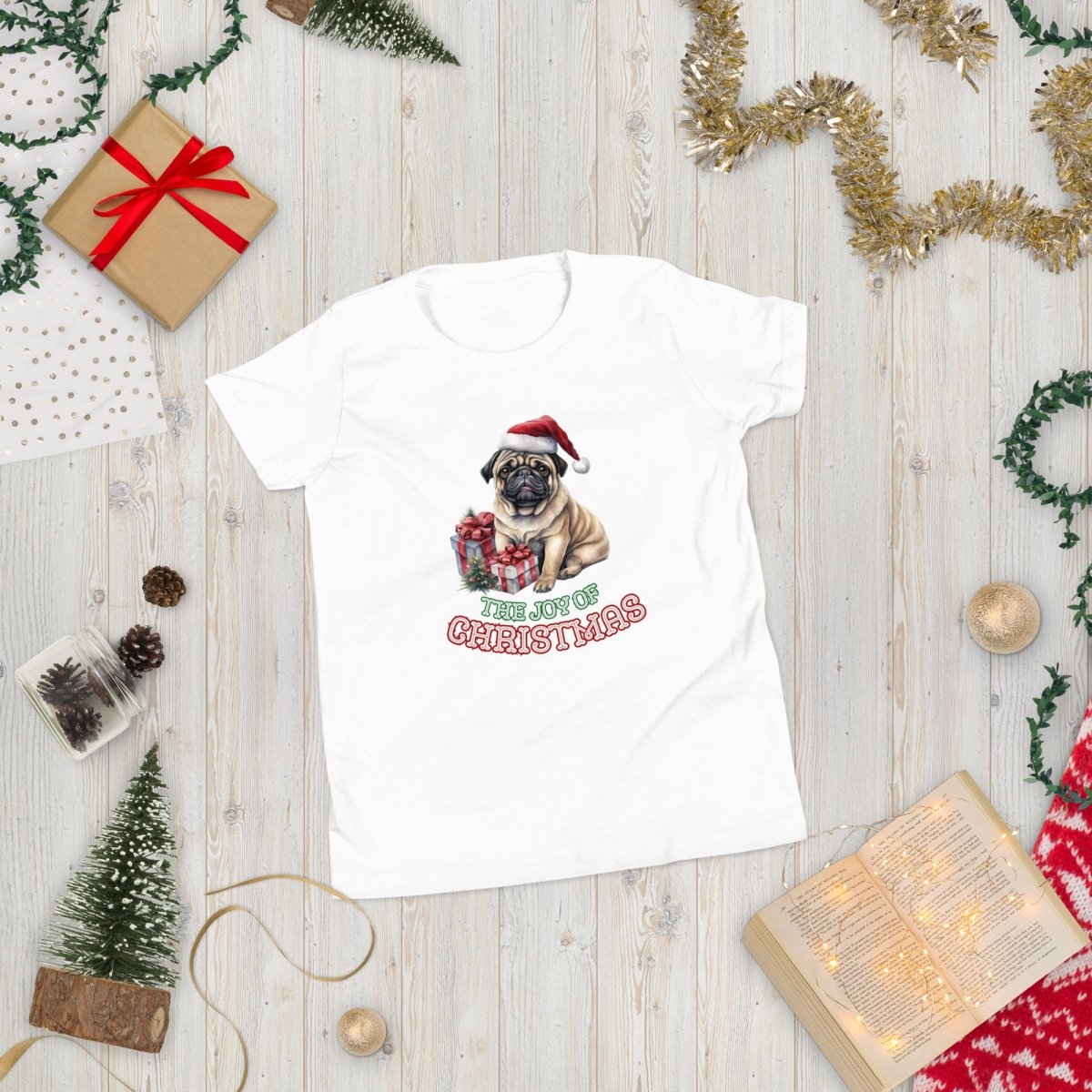 Christmas Pug T-Shirt - High Quality Festive Teenager T-Shirt, Gift for Teenager, Gift for Doglovers, Funny Youth Xmas Shirt - Everything Pixel