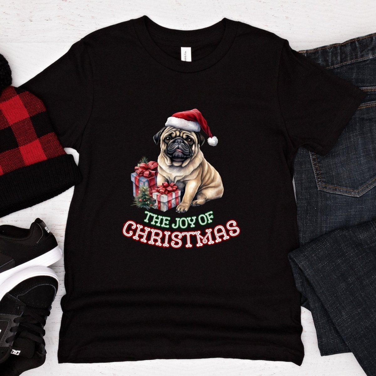 Christmas Pug T-Shirt - High Quality Festive Teenager T-Shirt, Gift for Teenager, Gift for Doglovers, Funny Youth Xmas Shirt - Everything Pixel