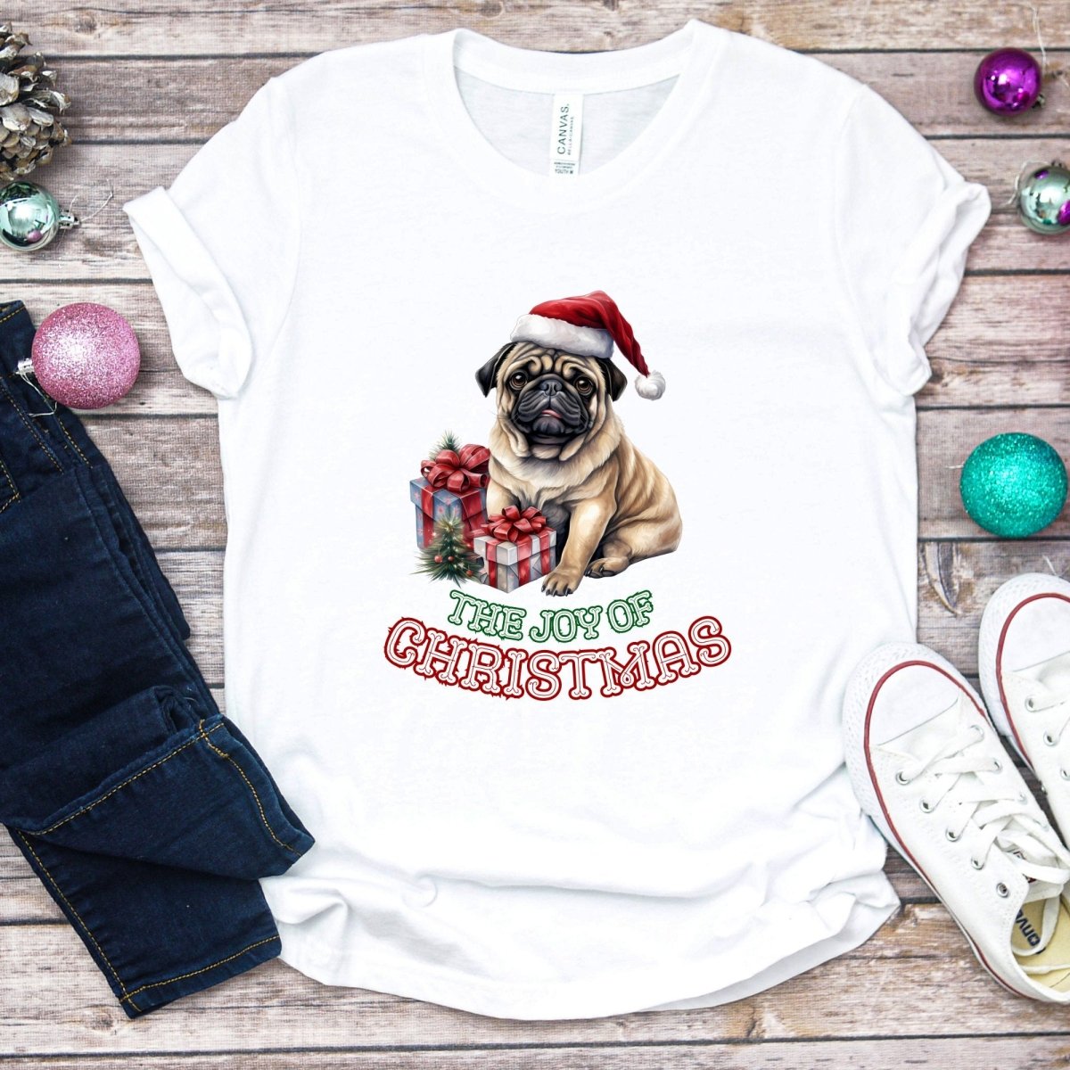 Christmas Pug T-Shirt - High Quality Festive Teenager T-Shirt, Gift for Teenager, Gift for Doglovers, Funny Youth Xmas Shirt - Everything Pixel