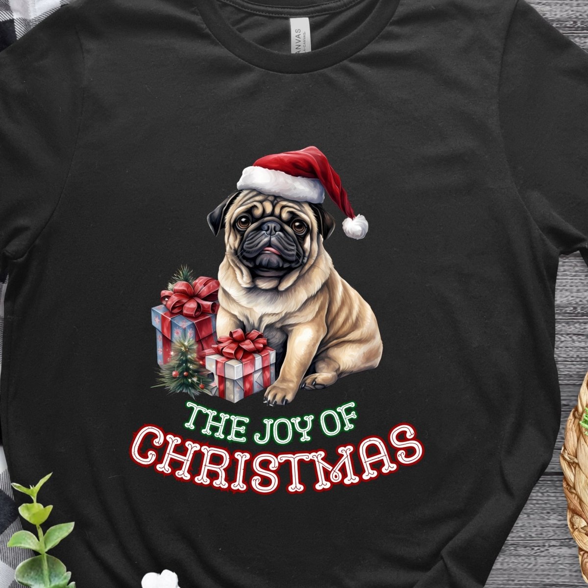 Christmas Pug T-Shirt - High Quality Festive Unisex T-Shirt, Gift for Her, Gift for Doglovers, Funny Xmas Shirt - Everything Pixel