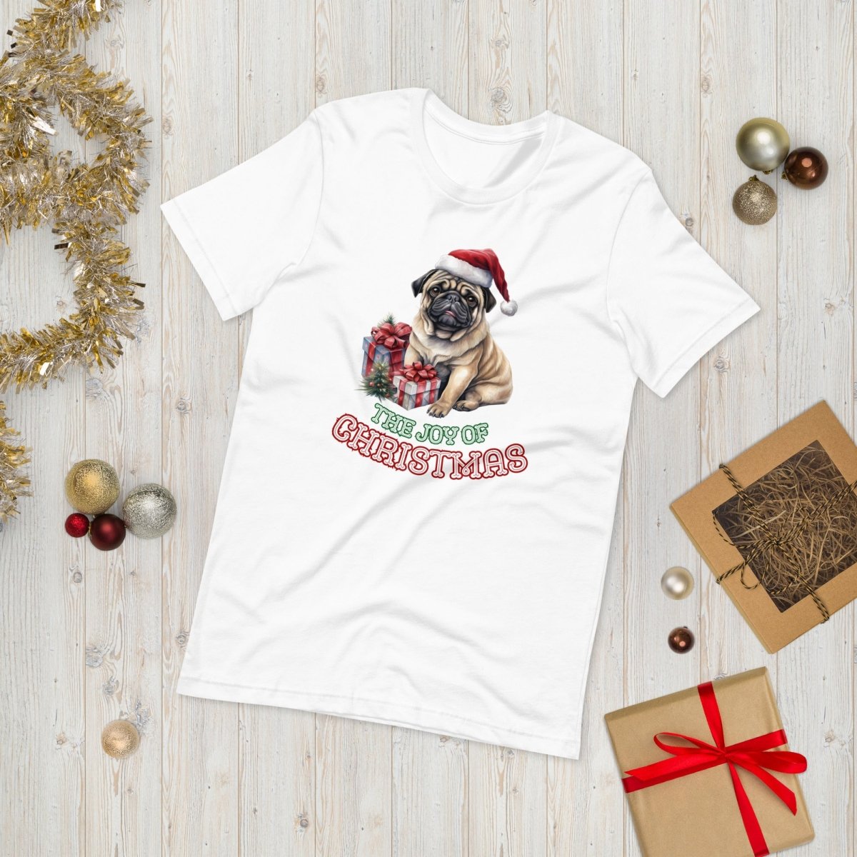 Christmas Pug T-Shirt - High Quality Festive Unisex T-Shirt, Gift for Her, Gift for Doglovers, Funny Xmas Shirt - Everything Pixel