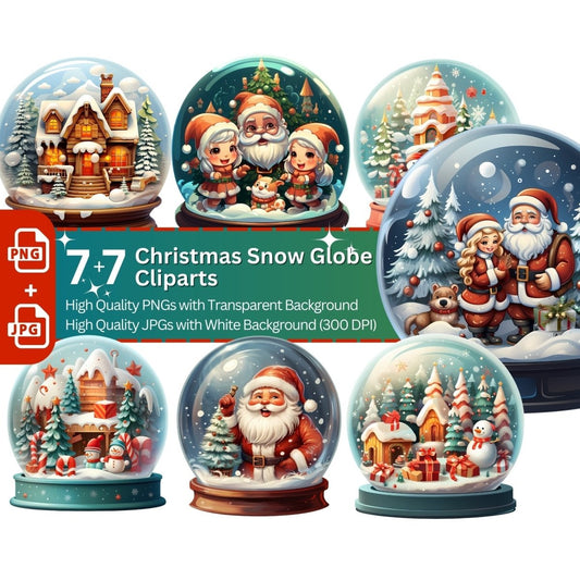 Christmas Snow Globe Clipart 7+7 PNG/JPG Bundle Christmas Decoration - Everything Pixel