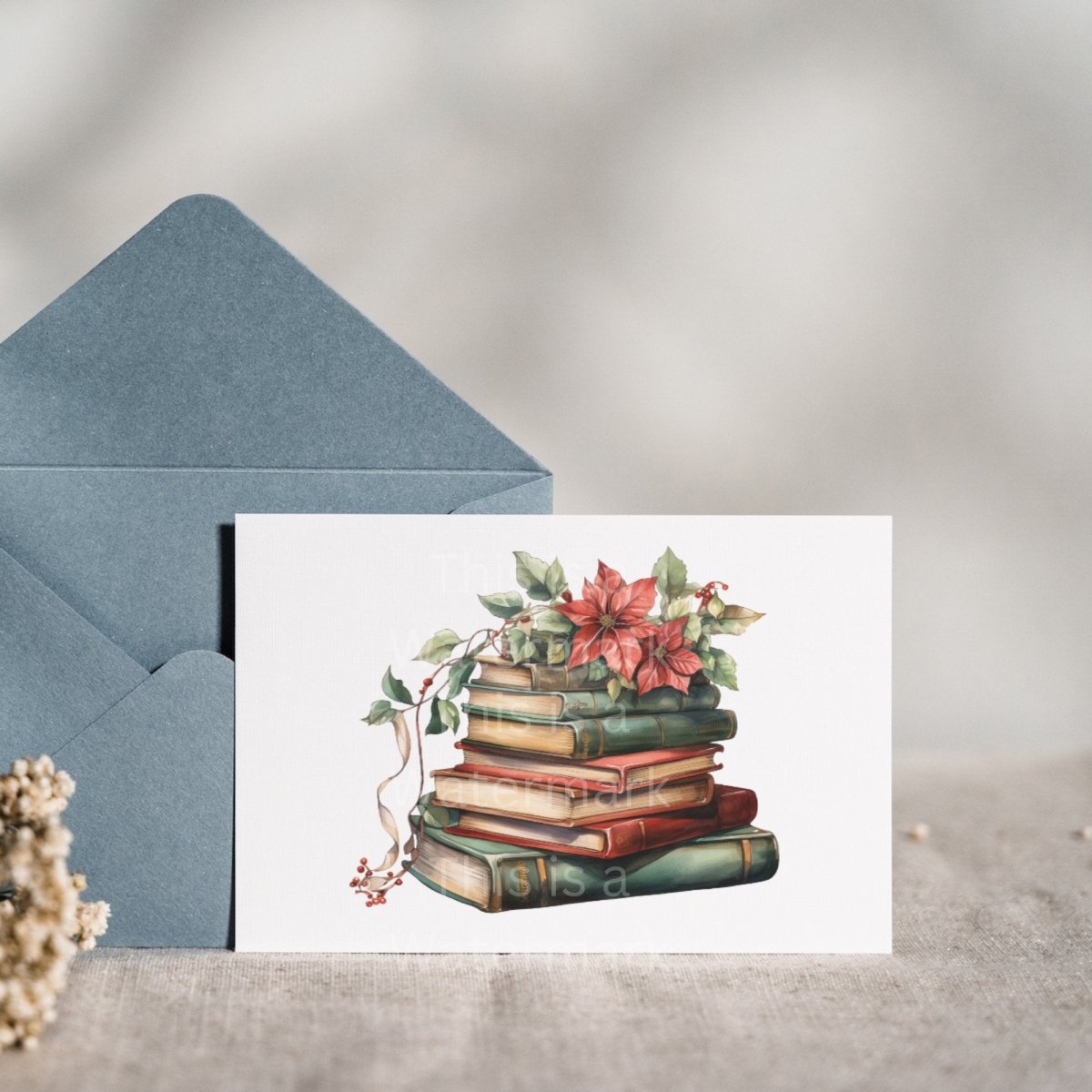 Christmas Stack of Books Clipart 7+7 PNG JPG Bundle Illustration of a Book Stack with Festive Decorations, Ideal for Holiday Crafts - Everything Pixel