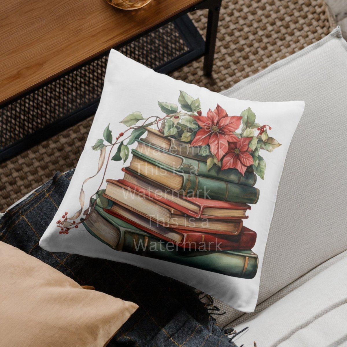 Christmas Stack of Books Clipart 7+7 PNG JPG Bundle Illustration of a Book Stack with Festive Decorations, Ideal for Holiday Crafts - Everything Pixel