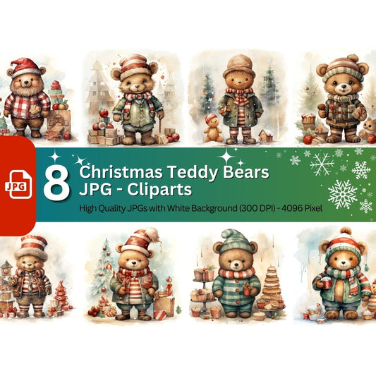 Christmas Teddy Bear Clipart 8 JPG Bundle - Everything Pixel