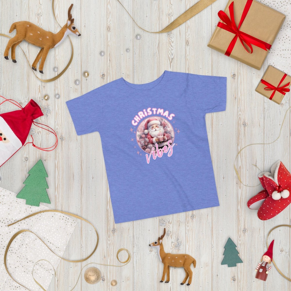 Christmas Vibes Santa T-Shirt - High Quality Funny Children T-Shirt, Pink Holiday Toddler Shirt, Christmas Vacation Tee, Pink Santa Shirt - Everything Pixel