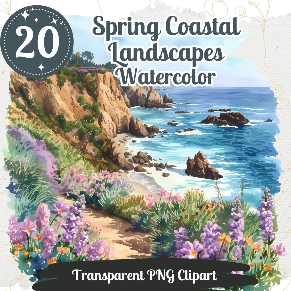 Coastal Spring Landscape - 20 Transparent Clipart Bundle - Everything Pixel