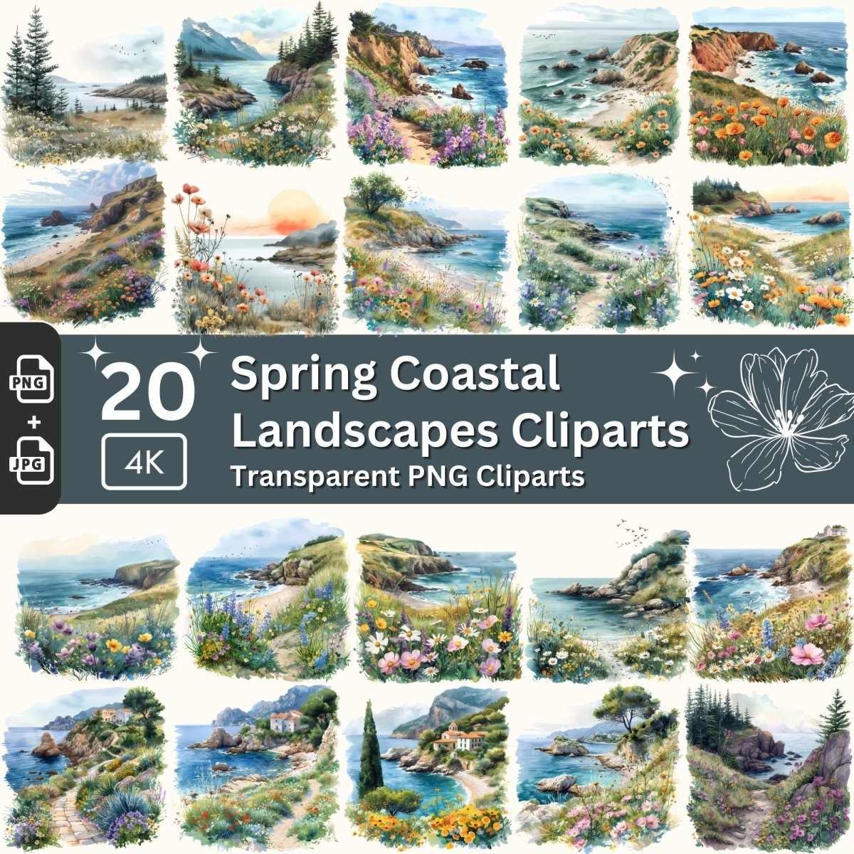 Coastal Spring Landscape - 20 Transparent Clipart Bundle - Everything Pixel