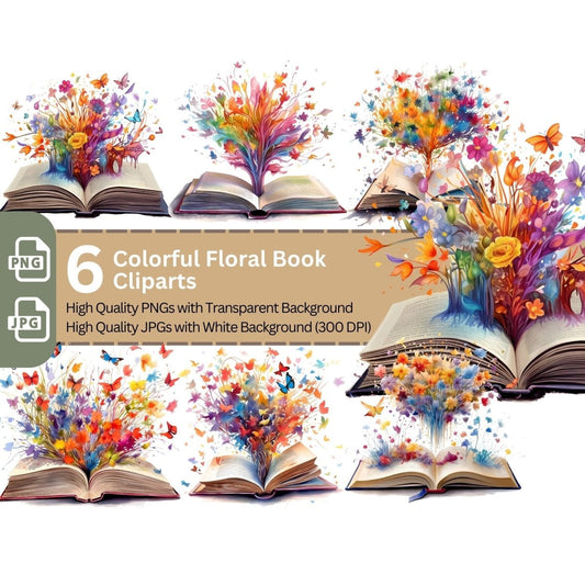 Colorful Floral Book 6+6 PNG Clip Art Bundle - Everything Pixel
