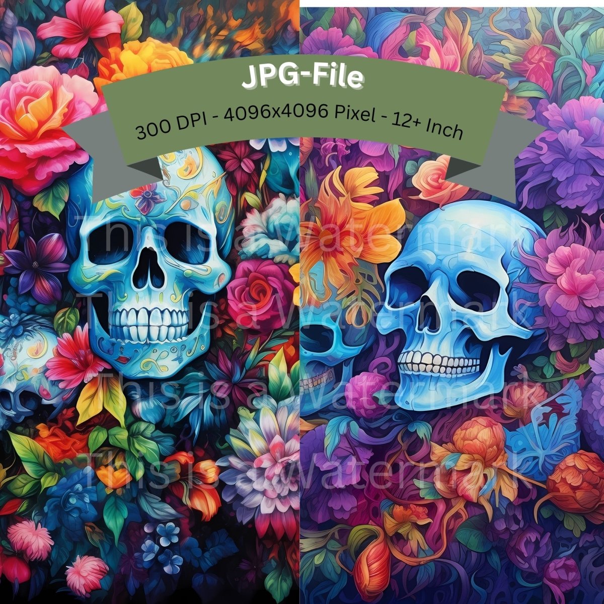 Colorful Floral Skull JPGs Clip Art Bundle for Tumbler Sublimation Card Making Cinco de Mayo Clipart Scrapbook Paper Craft T-Shirt Design - Everything Pixel